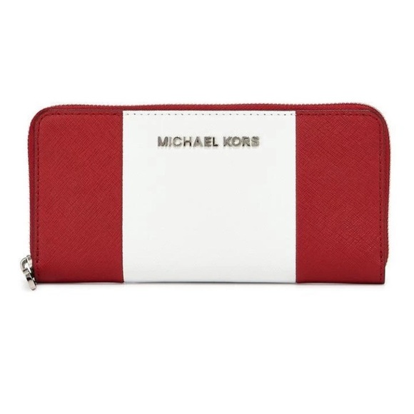 NWOT Michael Kors Essentialzip Wallet Wristlet red & white leather